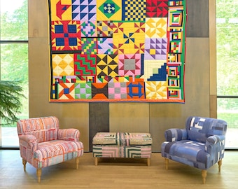 Sampler Quilt, Cotton Quilt, Handsewn Quilt, Handstitched Quilt, Gee's Bend Quilt, Tapestry Quilt, Artistic Quilt, Quilt, Tapestry 