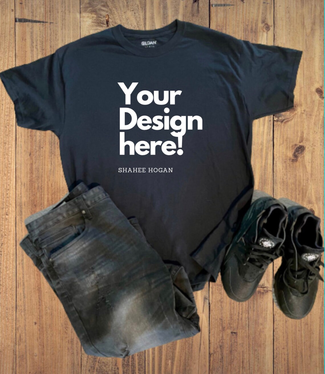 Mockup: Gildan All BLACK Mock up With T-shirt Jeans and | Etsy