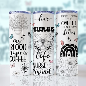 Nurse 20oz Skinny Tumbler Sublimation Designs, Nurse Tumbler Wrap Template, Nurse Appreciation - PNG Digital Download
