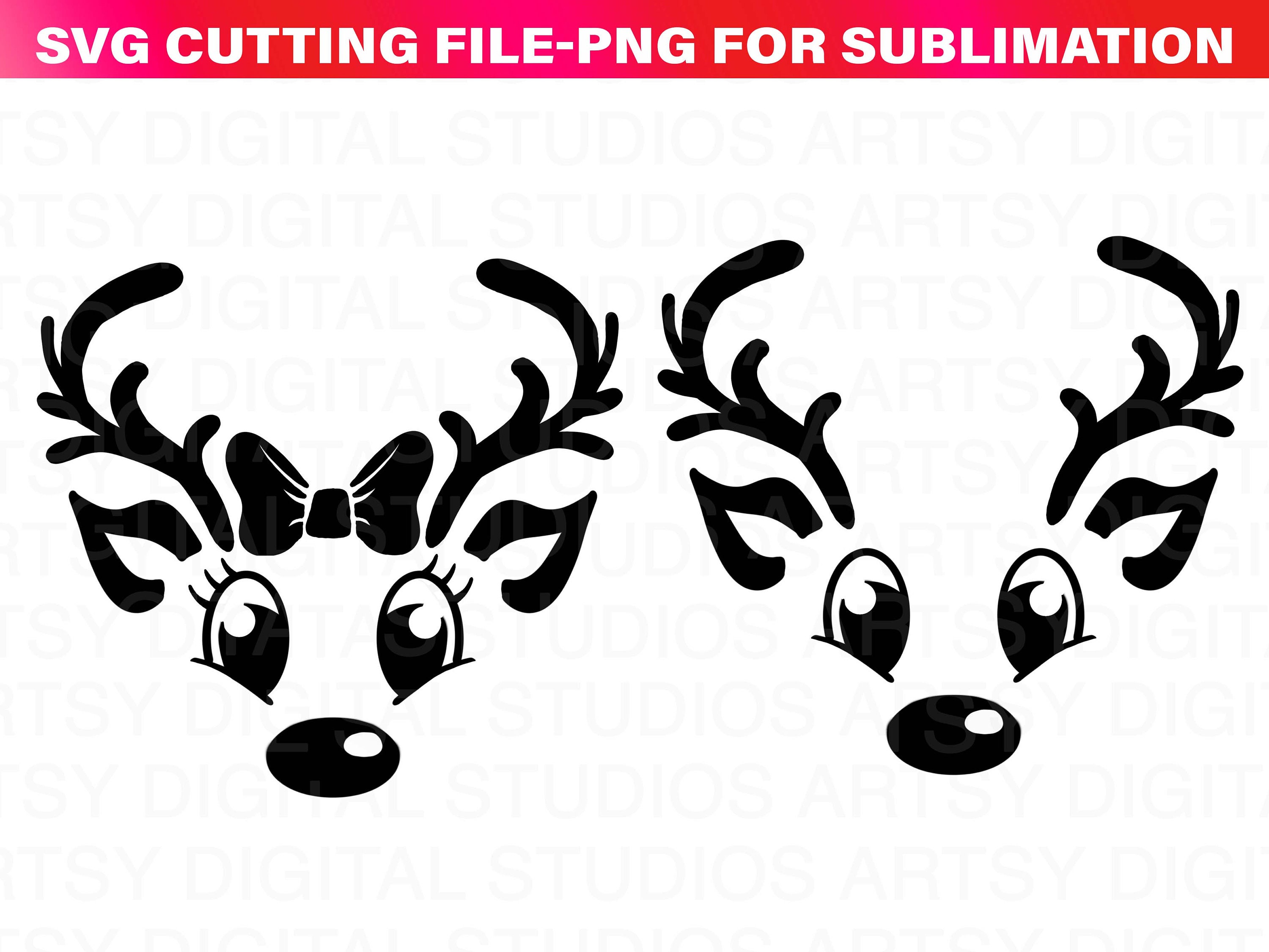 Reindeer Face SVG PNG: Christmas Cricut Silhouette Cut Files (digital ...