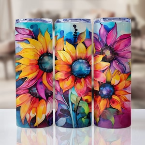 Sunflower Tumbler Sublimation Design: Stain Glass PNG (Digital Download)