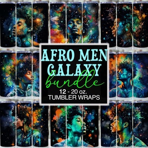 Gobelet skinny 20 oz Galaxy Afro Men Sublimation Design Signe astrologique Galaxy Téléchargement numérique Gobelet droit et fuselé Wrap PNG
