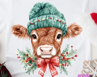 Christmas PNG, Highland Cow png, Western Christmas png, Merry xmas png, Cute Chrsitmas Png Coquette png, Digital Download Sublimation