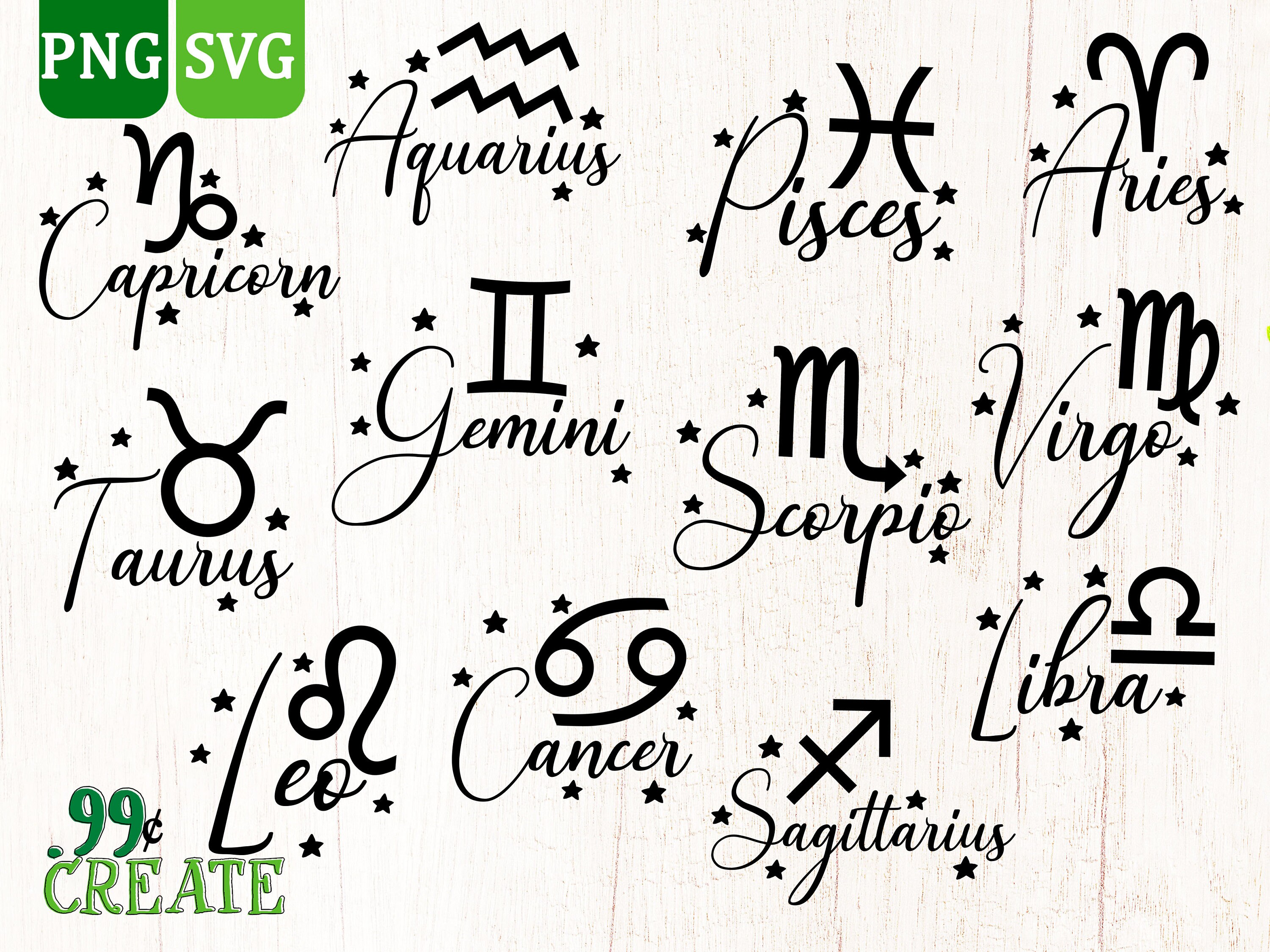 Zodiac Signs SVG Bundle, Astrology Signs svg, Zodiac Symbols svg, Con…