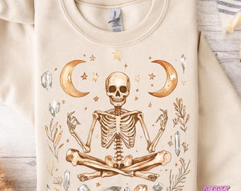 Boho Halloween Skeleton PNG: Trendy Autumn Design (Digital Download)