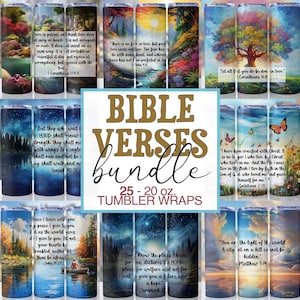 Paquete de diseño de sublimación para vasos de 20 oz con 25 versículos bíblicos, envolturas para vasos rectos inspiradoras y motivacionales PNG, vaso de Jesús
