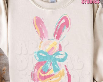 Retro Easter Bunny PNG: Brushstroke Coquette Bow (Digital Download)