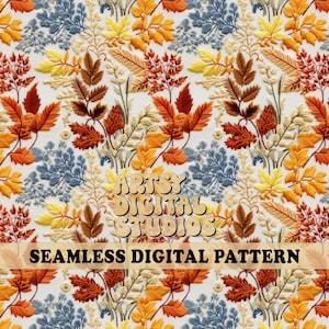 花の刺繍のシームレスなデジタルペーパー - 即時ダウンロード、花のシームレスなファイル、3Dデジタルペーパー、布のシームレスなパターン、秋の花