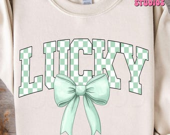Kariertes Lucky St Patrick's Day PNG: Retro Coquette Design (Digitaler Download)