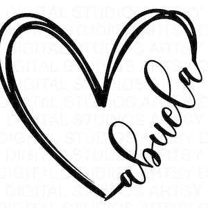 Abuela Heart Svg, Abuela Svg, Grandma svg, Mothers day svg, Descarga digital instantánea, svg, png, Idea de regalo, Día de la madre, Corazón dibujado a mano