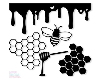 Honeycomb & Honey Bee SVG Bundle: Drip Patterns, Cricut Cut File (Digital Download)