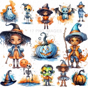 Watercolor Halloween Clipart Bundle: 17 PNG Designs (Commercial Use)