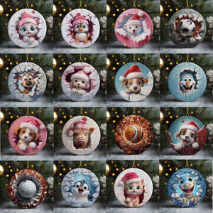 Sublimationsdesign-Bundle 3D Weihnachten Durchbruch Ornament Sublimation PNG, Weihnachtsrunde Verzierung PNG, sofortiger digitaler Download