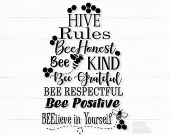 Hive Rules Bee SVG: Inspirational Bee Quotes Clipart (Digital Download)