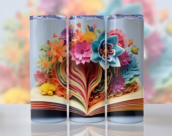 Floral Book 20 oz Tumbler Sublimation Design: Straight & Tapered Wrap (Digital Download)