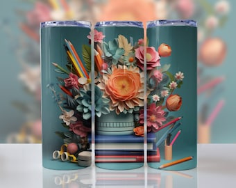 Teacher Flower Book 20 oz Tumbler Sublimation Design (Digital Download)