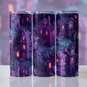 3D Haunted House Halloween Fall 20 oz Skinny Tumbler Sublimation Design, Straight & Tapered Tumbler Wrap, Instant Digital Download PNG