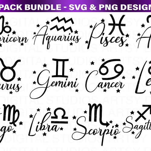 Zodiac Signs SVG Bundle Astrology Signs Svg Zodiac Symbols | Etsy