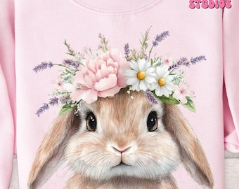 Watercolor Bunny PNG: Floral Crown, Easter Spring Design (Digital Download)