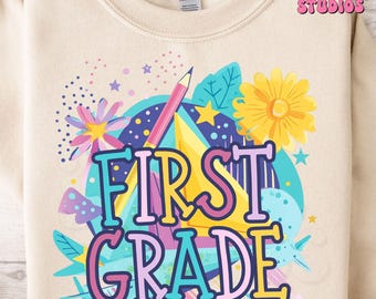 First Grade Back to School PNG: T-Shirt Design, Sublimation Clipart (Digital Download)