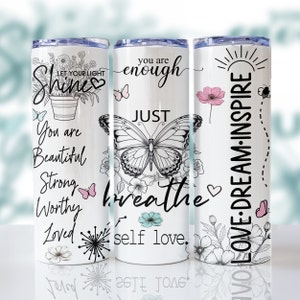 Positive Affirmationen 20 oz Tumbler Wrap Sublimation Design Digitaler Download PNG, Inspirational Butterfly Tumbler