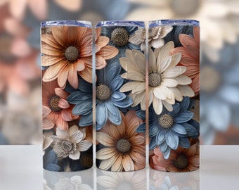 3D Daisies Tumbler Sublimation Design: Skinny Tumbler Wrap (Digital Download)
