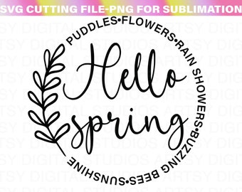 Hello Spring SVG: Flower Cut File for Cricut (PNG, Digital Download)