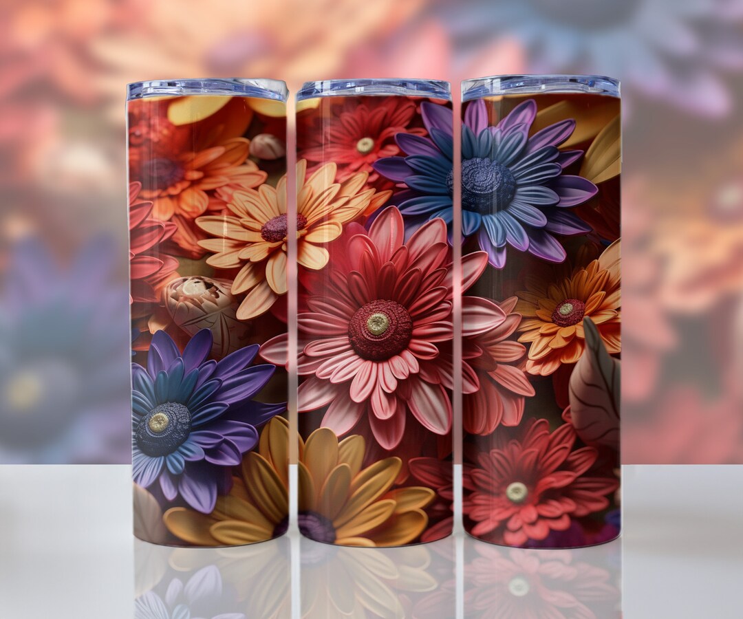 3D Daisies 20 Oz Skinny Tumbler Sublimation Design (digital Download ...