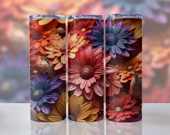 3D Daisies 20 oz Skinny Tumbler Sublimation Design (Digital Download)