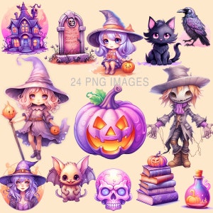 Pink Halloween Clipart Bundle: Watercolor PNG Designs (Commercial Use)