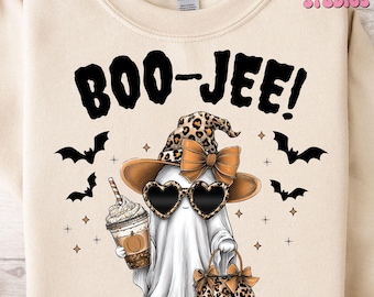 Boo-Jee Leopard Ghost PNG, Spooky Coffee PNG, Cute Halloween Ghost Design, Trendy Fall Sublimation, Funny Ghost Shirt PNG, Digital Download
