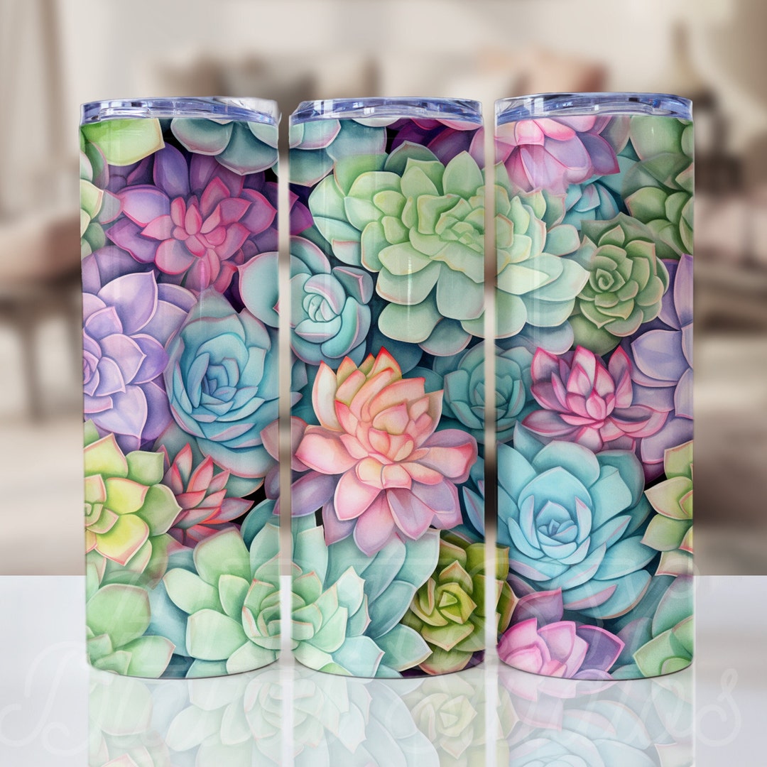 Succulents Tumbler Sublimation Design: 20 Oz Skinny Tumbler Wrap ...
