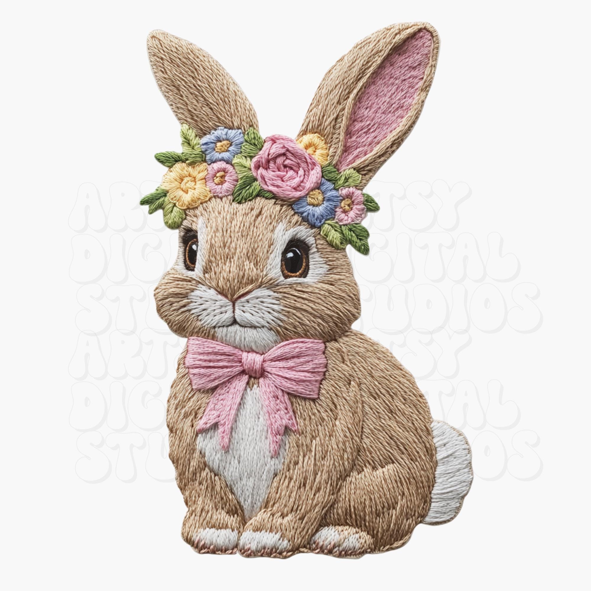 Retro Easter Bunny PNG: Floral Embroidery Design (digital Download) - Etsy