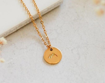 Mountain Necklace | Gold Hand Stamped Circle/Coin Disc | Mountain Pendant Rose Gold Charm | Minimalistic Dainty Jewelry | Birthday Gift