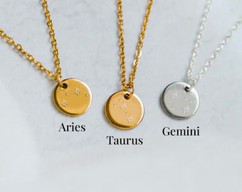Custom Zodiac Constellation Necklace | Personalized Minimalistic Hand Stamped Horoscope Star Sign Choker | Dainty Layering Necklace for Her