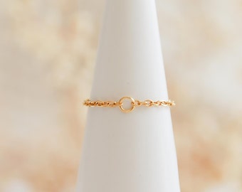 Dainty Chain Ring | Everyday Stackable Layering Gold Ring | Simple Minimalist Thin Statement Chain Ring Band | Birthday Gifts for Her