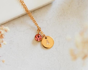 Initial Birthstone Necklace | Gold Personalized Letter Necklace | Hand Stamped Name Necklace | Dainty Birthstone Jewelry | Bridesmaid Gift