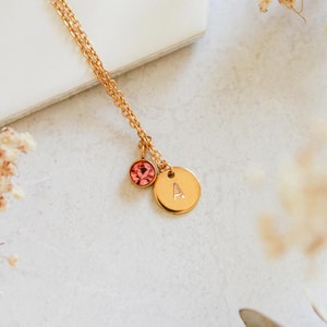 Initial Birthstone Necklace | Gold Personalized Letter Necklace | Hand Stamped Name Necklace | Dainty Birthstone Jewelry | Bridesmaid Gift