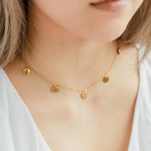 Gold Mini Disc Choker Necklace | Minimalistic Dainty Elegant Simple Small Coin Circle Charm | Gift for Her | Gift for Mom | Birthday Gift