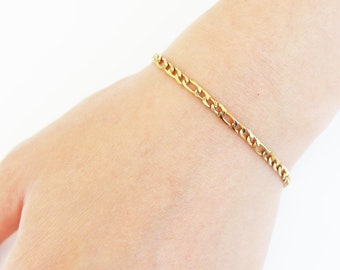 Figaro Chain Bracelet | Gold Layering Bracelet | Silver Figaro Link Bracelet | Thick Solid Flat Figaro Link Bracelet | Trendy Gift for Her