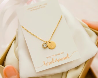 Bridesmaid Proposal Initial Necklace | Birthstone Gemstone | Personalized Customized Will You Be My Bridesmaid Gift Wedding Party Favour