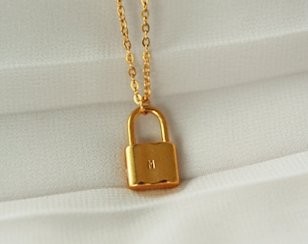 Lock Initial Pendant Necklace | Custom Padlock Necklace Initial | Dainty Initial Name Necklace | Personalized Couple Necklaces |Gift For Her