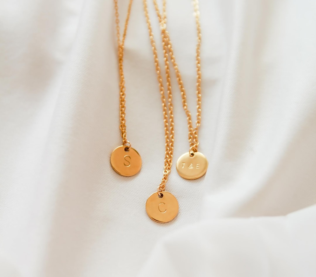 Initial Necklace Gold Letter Necklace Dainty Monogram Coin Necklace Kids Initial Personalized