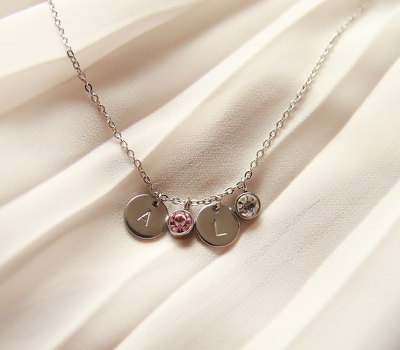 Personalized Birthstone Necklace Gold, Pride and Joy for Two Children