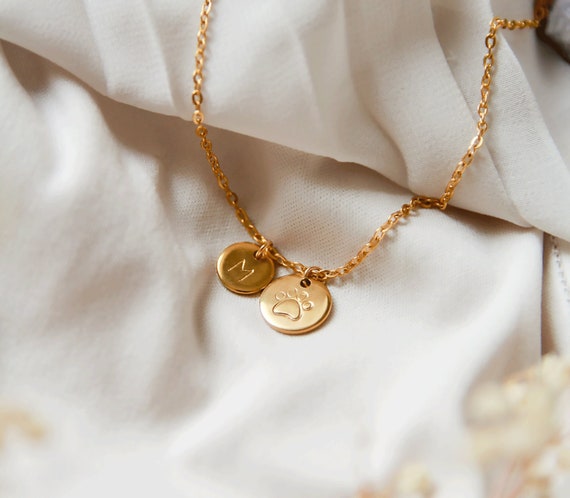 Initial Paw Print Necklace Dog Mom Gift Personalized Pet Initial