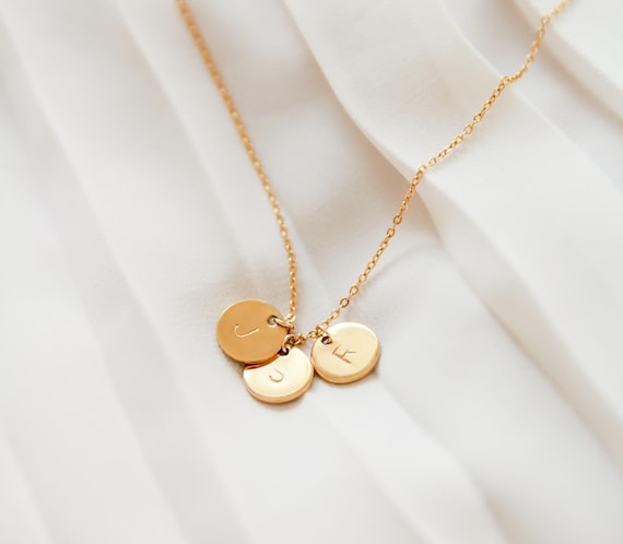 Hand Stamped Four Charm Mini Initial Necklace | Eve's Addiction