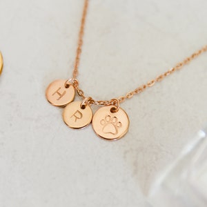 Initial Paw Print Necklace Dog Mom Gift Personalized Pet Initial Hand Stamped Cat Paw Necklace Dog Memorial Gift Pet Loss Memorial Rose gold