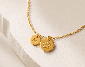 Initial Paw Print Necklace | Dog Mom Gift | Personalized Pet Initial | Hand Stamped Cat Paw Necklace | Dog Memorial Gift | Pet Loss Memorial