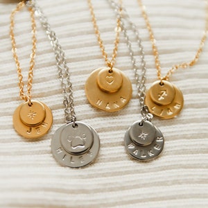 Gold Personalized Initial Necklace | Customized Double Disc Monogram Jewelry | Minimalistic Dainty Bridesmaid Necklace Gift for Her Birthday