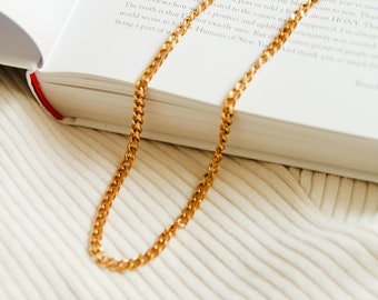 Gold Curb Chain Necklace For Men or Women | 5mm Stainless Steel Thick Chunky Gold Cuban Chain | Simple Statement Necklace | Gifts for Him